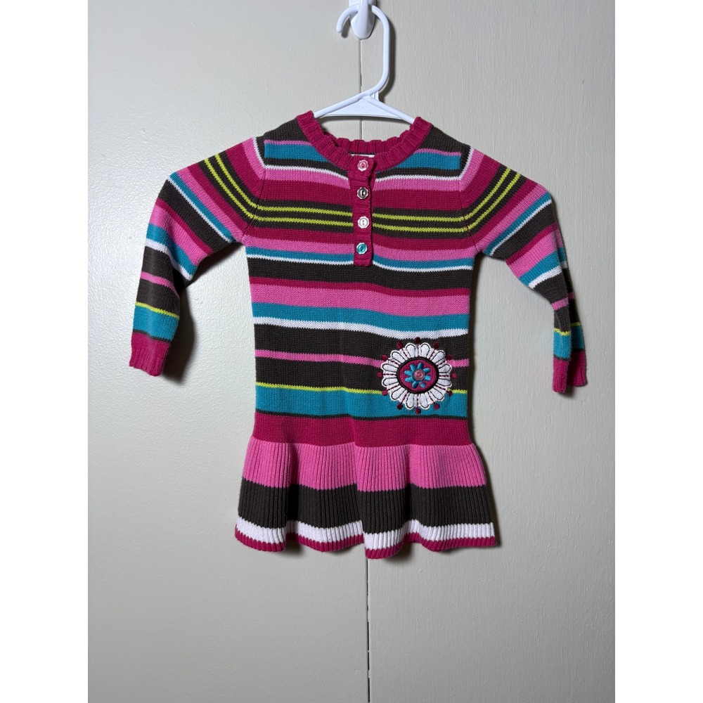 Savannah Girls 18M Striped Knit Sweater Dress Flower Y2K Kids Candycore Whisy